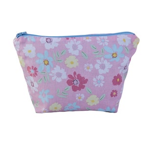 Unique Handmade Pink Floral Cotton Cosmetic Bag. Limited Edition - UCB70