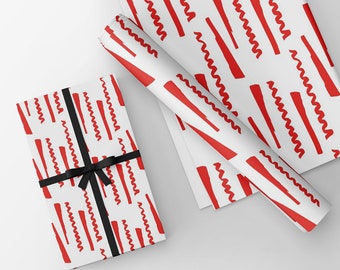 Geometric Red/White Gift Wrapping Paper. Unique gift wrap. Any occasions Size A3 - GP309