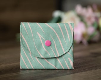 Handmade Coin Purse, Wallet Card Holder, Women’s Mini Wallet, Children’s Purse with 3 Compartments. Abstract DEsign Pink/Green-CP18