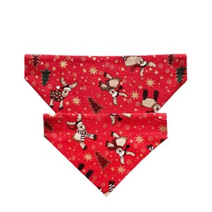 Handmade Reversible Dogs Christmas Bandana-Dog Bandana Cartoon Reindeers-Slip over the collar Dog Bandana-GFDBAND41