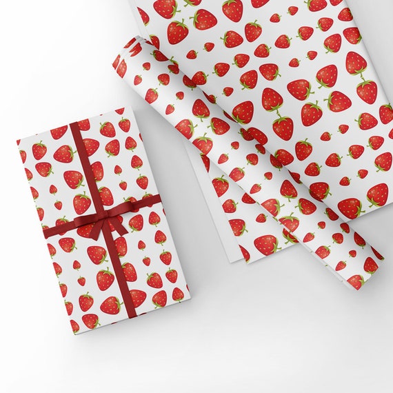 Strawberry Wrapping paper. Strawberry gift. Strawberry present. Summer  gift. Bluebells. Paper with strawberries. Summer fruit. Gift wrap