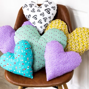 Handmade Heart Shaped Cushions. Available in various designs and sizes. Lovely Gift for all occasions.