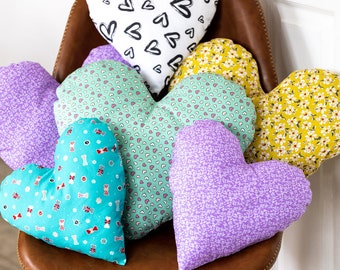 Handmade Heart Shaped Cushions. Available in various designs and sizes. Lovely Gift for all occasions.