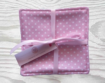 Reusable Baby Wipes, Face Cloths, Washable Wipes, Zero Waste, Eco Friendly, Cloth Baby Wipes-Pink Spotted-BD136