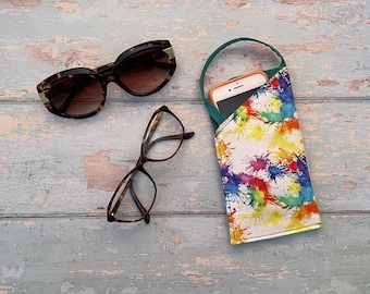 Handmade Glasses cases\holder, Spectacle cases/holders, Mobile Phone Holder, Sunglasses Cases with handles. Multicolour Splash Design