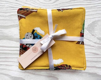 Reusable Baby Wipes, Face Cloths, Washable Wipes, Zero Waste, Eco Friendly, Cloth Baby Wipes-Train Design-BD114