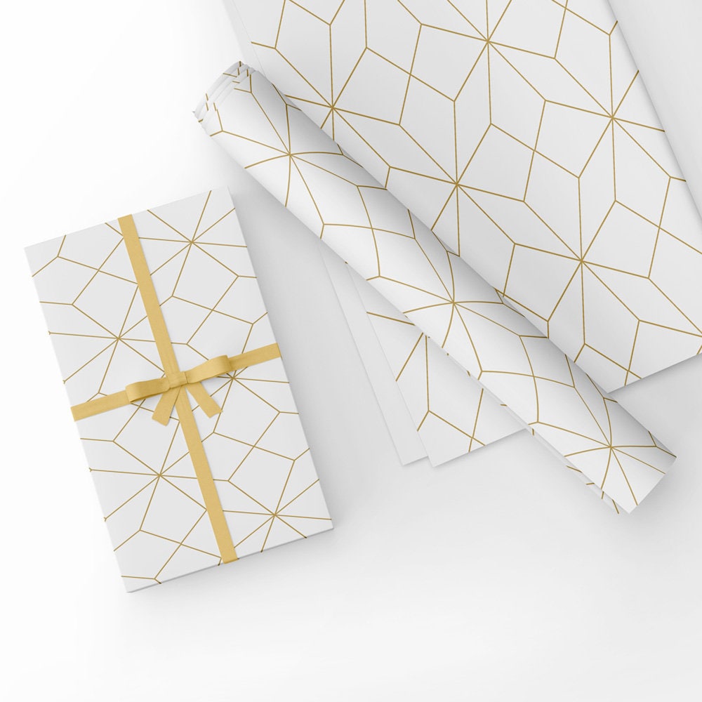 Gold & White Geometric Design Gift Wrapping Paper-unique High