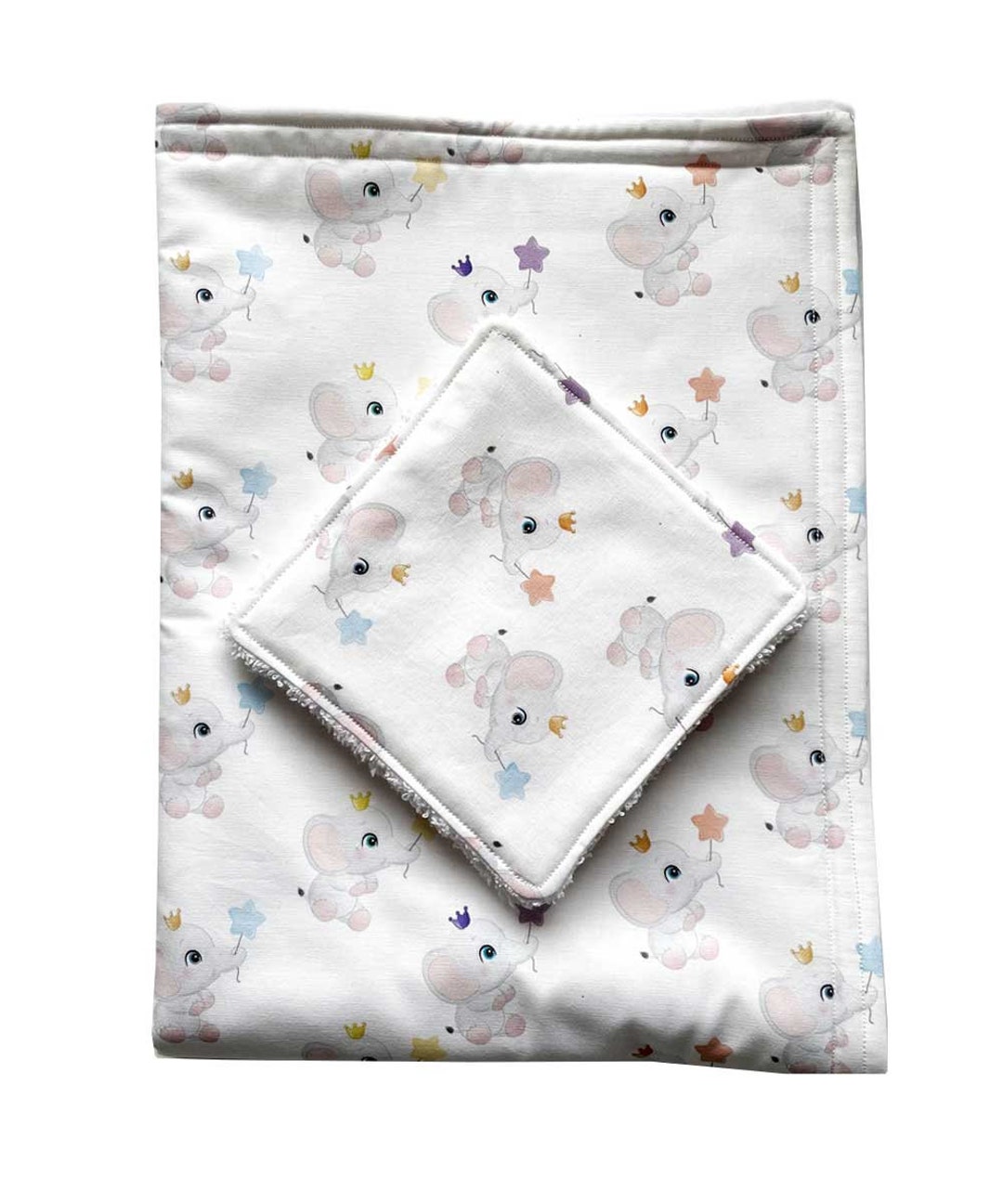 Cute Baby Elephant Gift Set. Baby Blanket & 3 X Baby Wipessize 64cm X 47cm. Unique Handmade