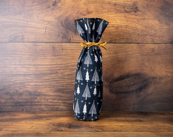 Réutilisable, lavable Sac cadeau en bouteille en tissu de Noël écologique. Sac de bouteille design de sapin de Noël. Idéal pour le vin, le champagne