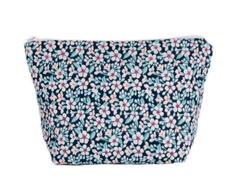 Unique Handmade Blue Daisy Design Cosmetic Bag. Cotton Material-Limited Edition - UCB98