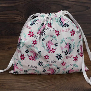 Sacola de presente de Natal ecológica reutilizável. Saco de presente de Natal de unicórnio mágico-FGB24