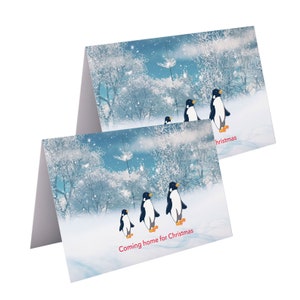 Penguins Christmas Cards Pack of 2 with Envelope, Cello Wrapped-"Coming home for Christmas" (A5)