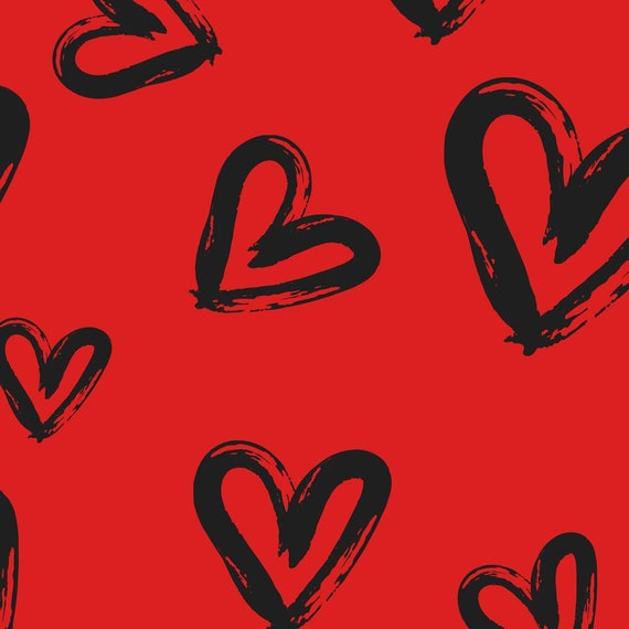 Unique High Quality Black Heart Style Gift Wrapping Paper-red Background.  Size A3 GP-245 