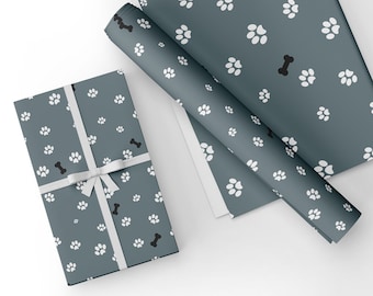 Unique High Quality Dog Paws and Bone Print Gift Wrap-Grey. Available in two sizes. GP-135