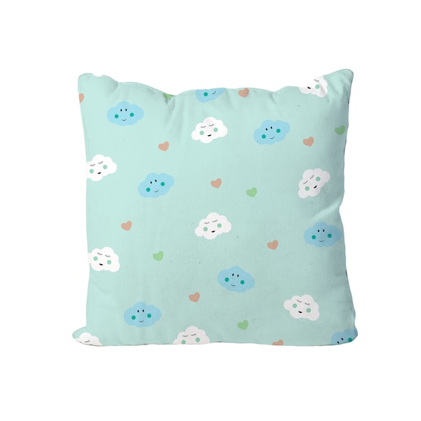 Mini Cushion Handmade Clouds Design Cushion on a Blue Fabric-Our Own Design. Size approx 25x25cm- (10"x10") SMC94