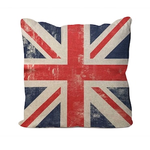 Handmade Union Jack Design Linen Cushion. Size approx 40x40cm- (16"x16") CUS144