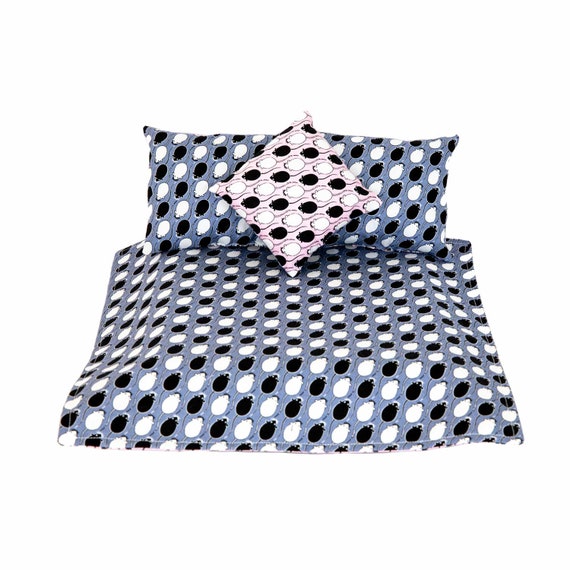 Handmade 1/6 scale Barbie Doll size double bedding set with pillow  Cute mouse design-DRS17