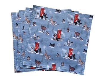 Christmas Napkins, Christmas Serviettes, Handmade Christmas Napkins, Christmas Dogs and Post Box Design-Set of 4-NAP36