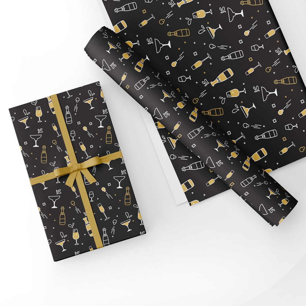 Black & Gold Stripes Gift Wrap 1/2 Ream 417 ft x 30 in