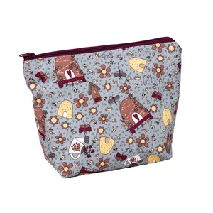 Unique Handmade Bee Hive Design Cosmetic Bag-Blue. Cotton Material-Limited Edition UCB143 image 2