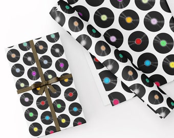 Unique High Quality Vinyl Record Design Gift Wrapping Paper-Multi Coloured. Two sizes now available - GP-210