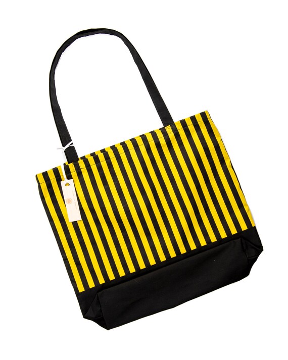 Tote Bag Shopping Bag Beach Bag Handmade Eco friendly Washable Bag. Women s tote bag with handles Yellow Black Stripes TB14