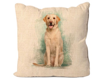 Cuscino in lino dal design Labrador dorato fatto a mano. Dimensioni circa 40x40 cm- (16"x16") CUS195