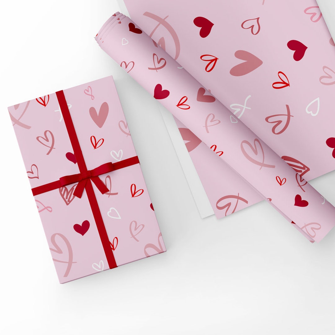 Red Pink White Hearts Valentine's Day Gift Wrap Wrapping Paper 24 x 15ft