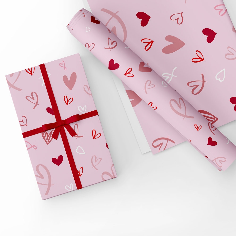 Love Hearts VALENTINES GIFT WRAP Set, Red Hearts Wrapping Paper Gift Wrap  Set, Wrapping Paper Set, Valentines Gift 