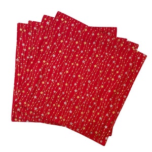 Christmas Napkins, Christmas Serviettes, Handmade Christmas Napkins, Gold & Silver Dangling Stars-Set of 4-NAP16