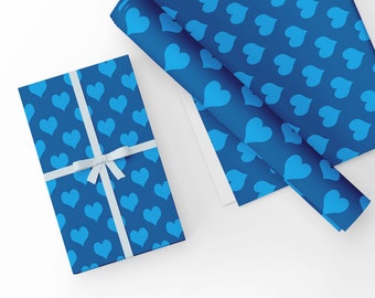 Unique High Quality Blue Hearts Gift Wrapping Paper-Dark Blue Background. Valentines Day, Birthday Size A3 - GP336