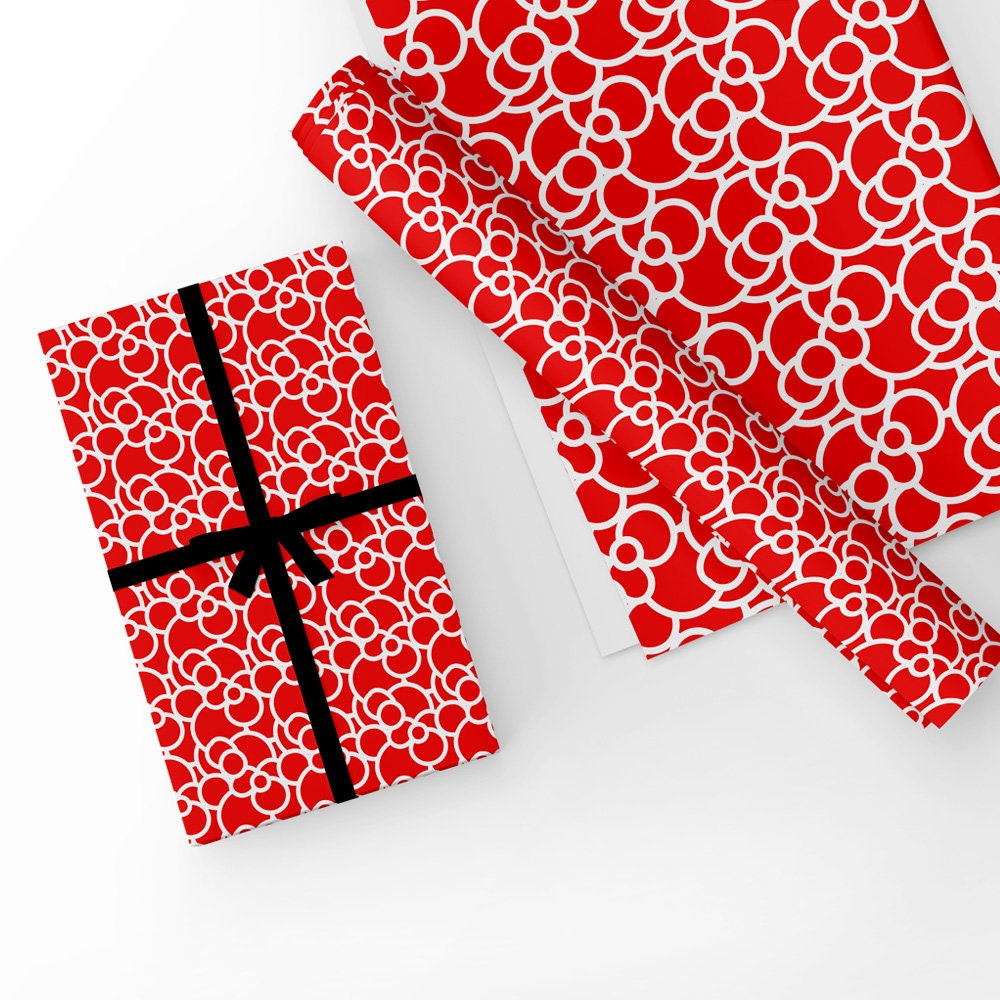 Unique High Quality Black Heart Style Gift Wrapping Paper-red Background.  Size A3 GP-245 