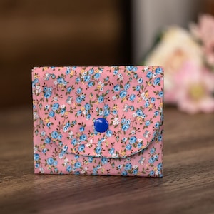 Porta-moedas feito à mão, porta-cartões, mini carteira feminina, bolsa com 3 compartimentos. Design floral rosa-CP29