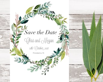 Save the Date magnet-Floral Wreath Save the Date-Custom save the date-Rustic save the date-Wedding magnet-Save the Date postcard magnet