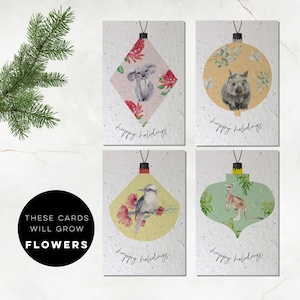 4er Set Pflanzliche Weihnachtskarten | Dankeskarten | Samenpapier | Australische Weihnachtskarten | umweltfreundliche Karten Karten | bepflanzbare Karten