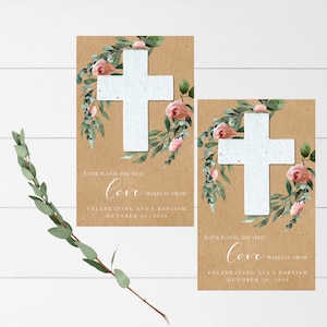 Baptism Favor Cards: Wildflower Seed Paper Cross