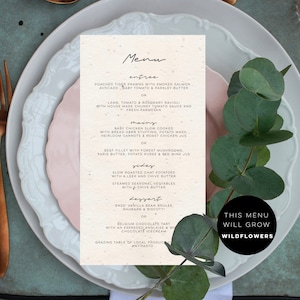 Plantable menu-wedding menu-seed paper menu-seed paper-menu-sustainable wedding-minimalist wedding menu-let’s eat menu-rustic menu