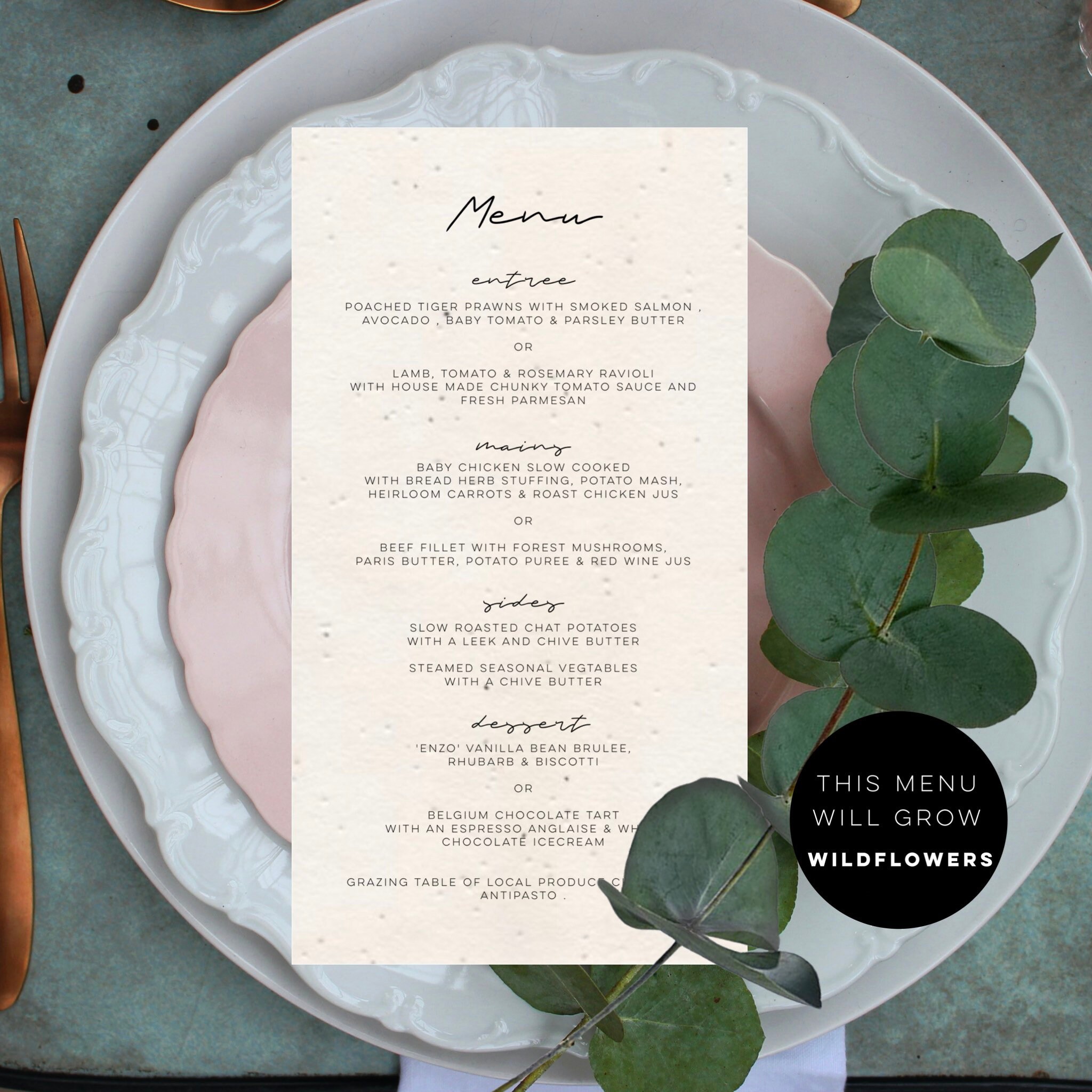 Custom Plantable Seed Paper Menus Wedding Menu Name card menus wildflower seed paper wedding