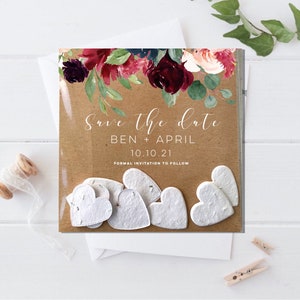 Plantável Salve a data - papel semente, salve a data - Guirlanda floral, salve a data - Personalizado, salve a data - Rústico, salve a data - semente de coração plantável