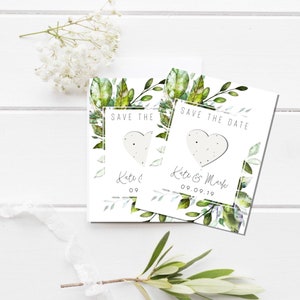 Plantável Salve a data - papel semente, salve a data - Guirlanda floral, salve a data - Personalizado, salve a data - Rústico, salve a data - semente de coração plantável