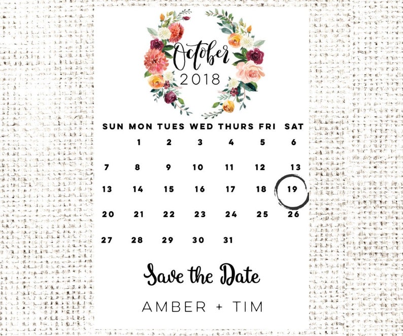 Calendar Save the Date magnet-Save the Date magnet-Custom save the date-Rustic save the date-Floral Wedding magnet-Save the Date postcard