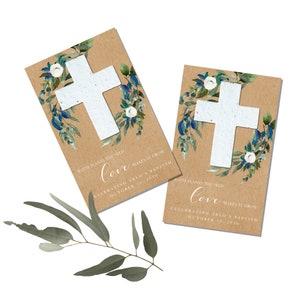 Favores de bautismo-Primera Comunión favor tarjetas-semillas de papel de papel-niño Bautismo-Bautizo de favores-dedicación-primera comunión favores-semilla de papel