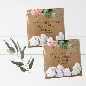 Plantável Salve a data - papel semente, salve a data - Guirlanda floral, salve a data - Personalizado, salve a data - Rústico, salve a data - semente de coração plantável