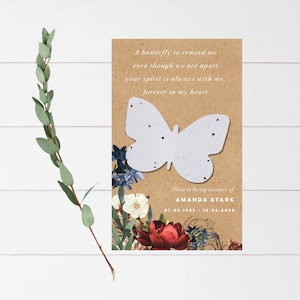 Pacote de Sementes Memorial | pacotes de sementes de papel para sementes de borboletas | pacotes de sementes funerárias | borboleta plantável | pacotes de sementes personalizados para celebração da vida