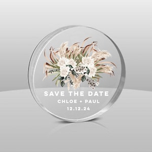 Save the date magnet-modern Pampas Save the date magnet-clear Save the date-acrylic save the date-engraved save the date-boho wedding