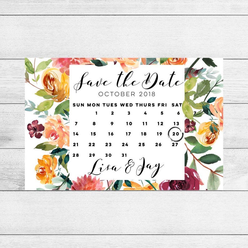 Calendar Save the Date magnet-Save the Date magnet-Custom save the date-Rustic save the date-Floral Wedding magnet-Save the Date postcard