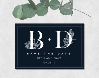 Navy Save the Date magnet-Botanical Save the Date-Custom save the date-Rustic save the date-Wedding magnet-Save the Date postcard