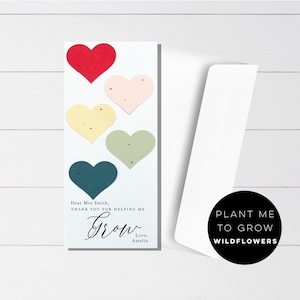 Cartão de agradecimento personalizado do professor - cartão de agradecimento da escola e do professor - cartões plantáveis - presente de final de período para professores - cartões personalizados - cartões kindy