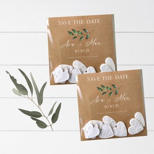 Plantável Salve a data - papel semente, salve a data - Guirlanda floral, salve a data - Personalizado, salve a data - Rústico, salve a data - semente de coração plantável