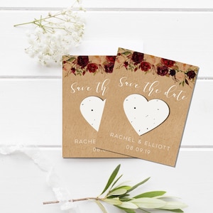 Plantável Salve a data - papel semente, salve a data - Guirlanda floral, salve a data - Personalizado, salve a data - Rústico, salve a data - semente de coração plantável